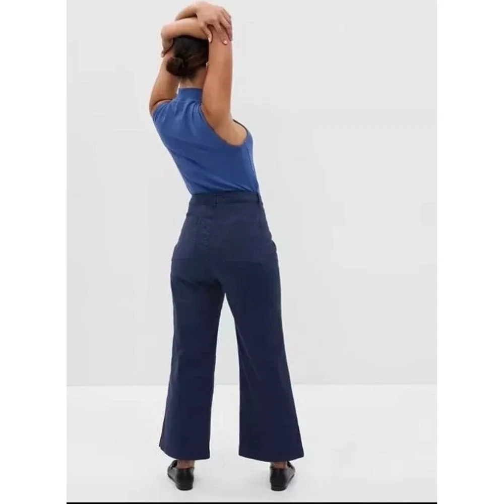 New Gap Size 14 Tall Pants Cropped Wide Leg High Rise Stride Navy‎ Chinos Preppy - Picture 4 of 9